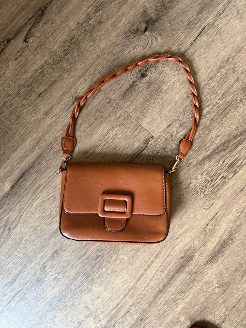 Women's Tan Leather Shoulder Bag with Braided Strap